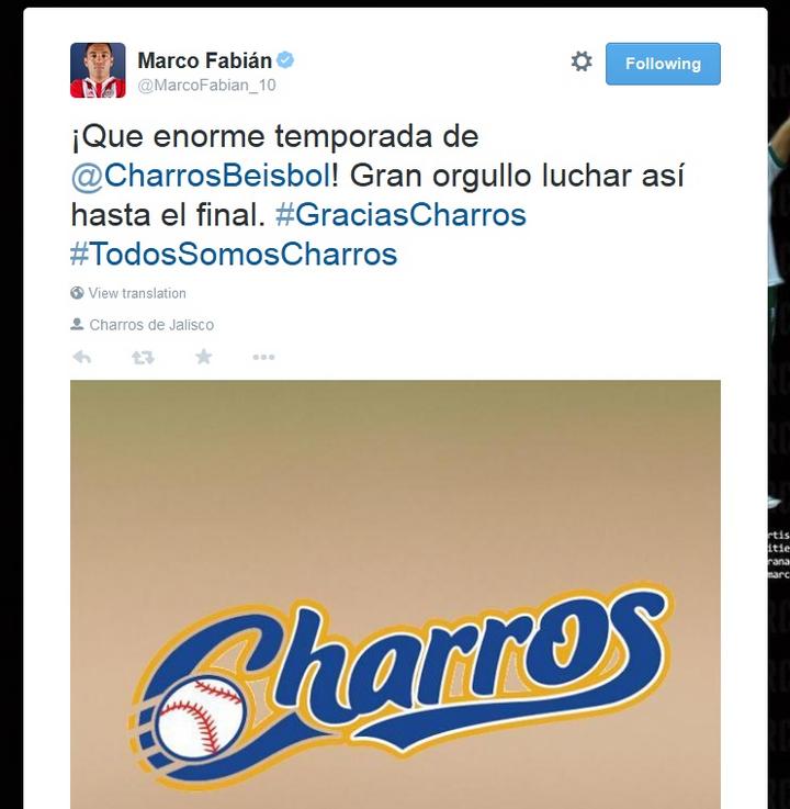 Marco Fabián orgulloso de Charros de Jalisco
