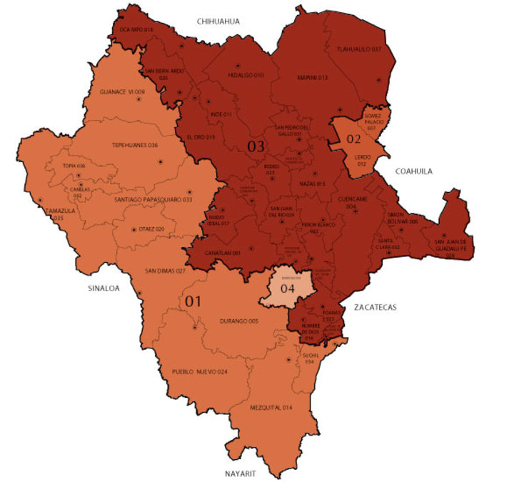 Los distritos electorales federales en Durango