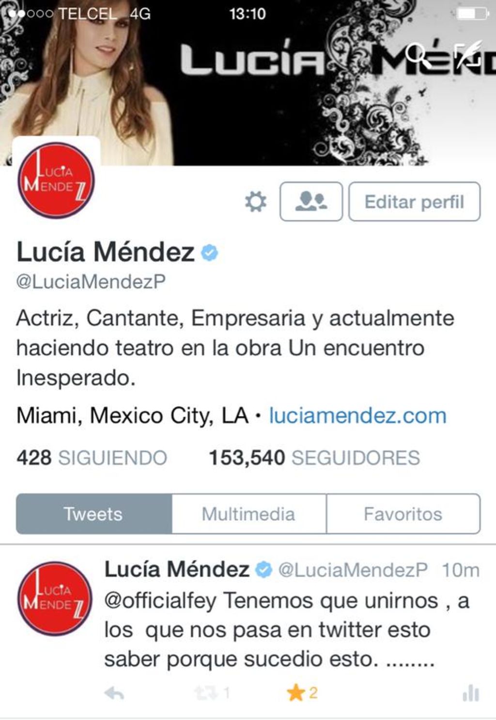Lucía Méndez denuncia robo de seguidores en Twitter