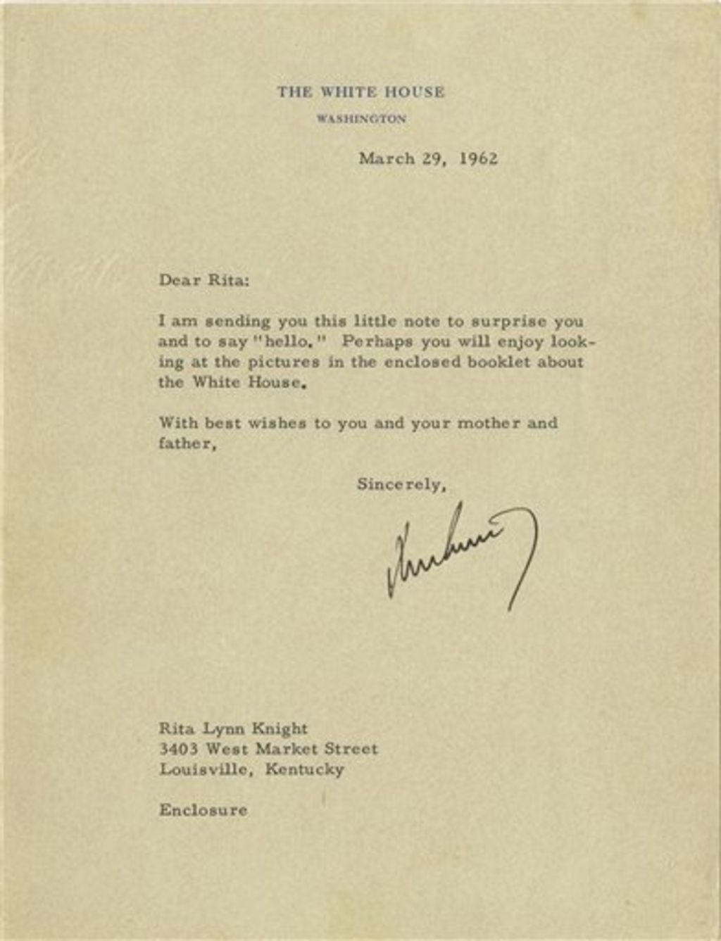 Subastan carta de JFK escrita a niña que lo admiraba en 15 mil dólares