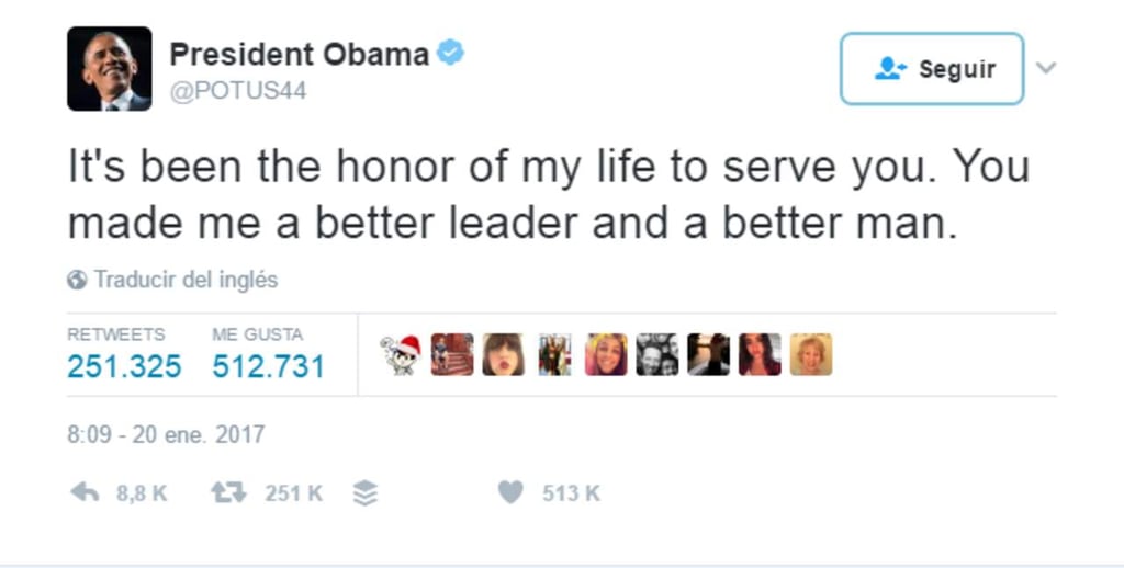 Emite Obama su último 'tuit' como presidente