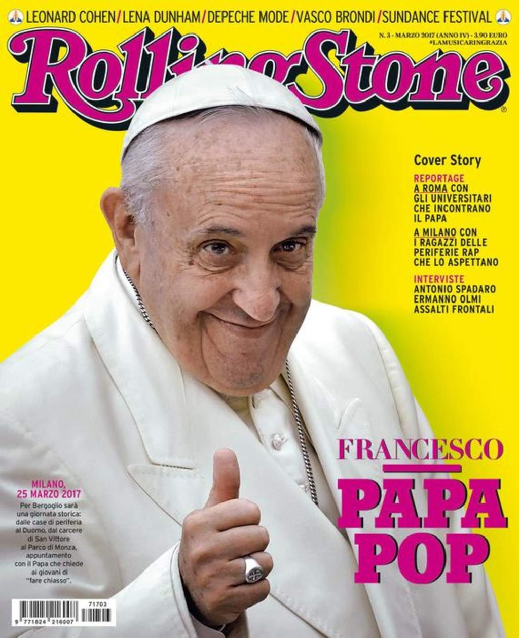 Protagoniza Papa portada de Rolling Stone en Italia
