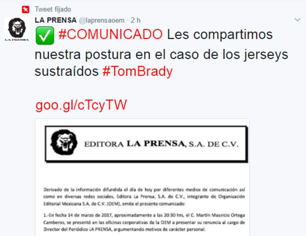 La Prensa ofrece disculpas por el robo de los jerseys de Tom Brady
