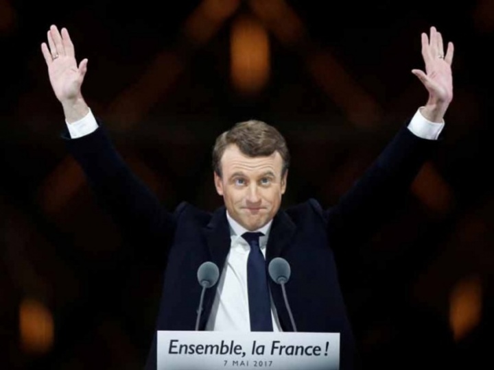 Macron celebra su victoria en Francia