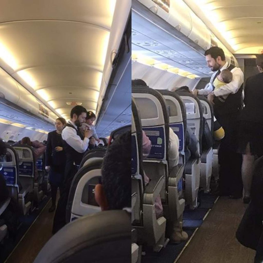 Sobrecargo de aerolínea cargando bebé se vuelve viral