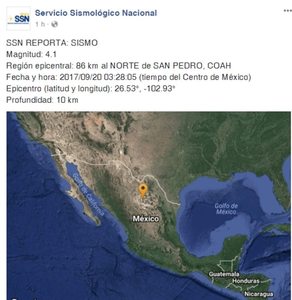 SSN registra sismo en San Pedro; no hay reporte en líneas de emergencias