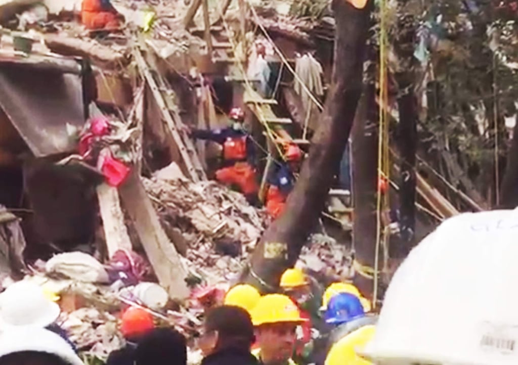 Japoneses rescatan perro bajo escombros en Tlalpan