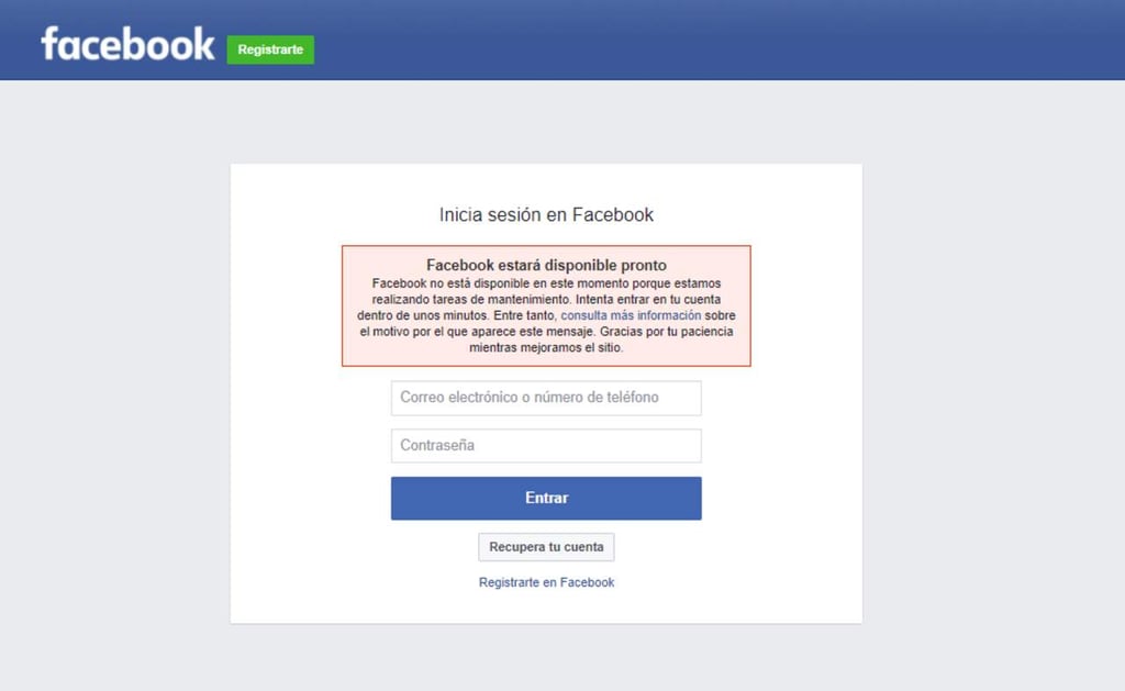 Usuarios reportan fallas en Facebook