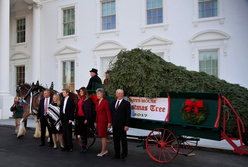 Melania y su hijo reciben su primer árbol navideño de la Casa Blanca