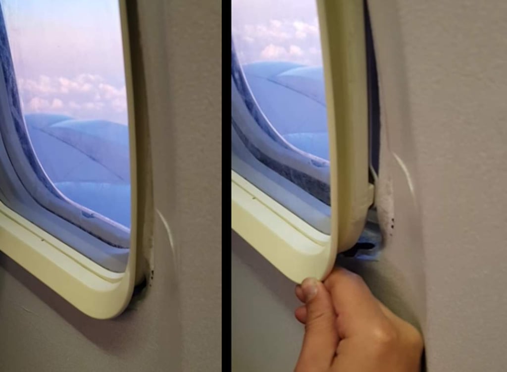Encuentra abierta, en pleno vuelo, la ventanilla junto a su asiento