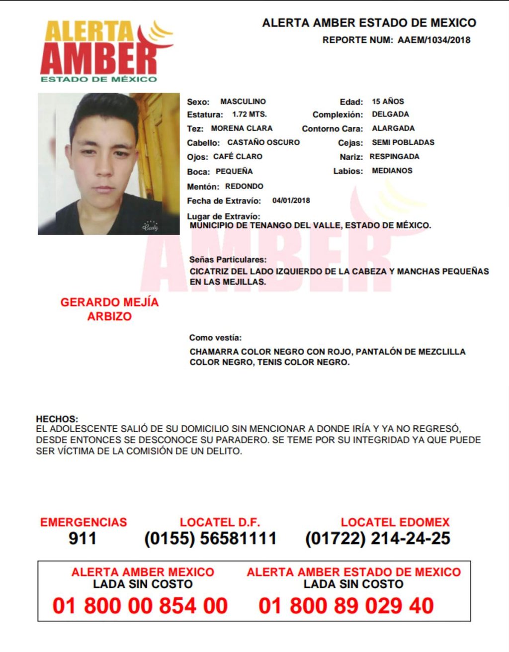 Buscan a Gerardo  Mejía, adolescente desaparecido en Edomex