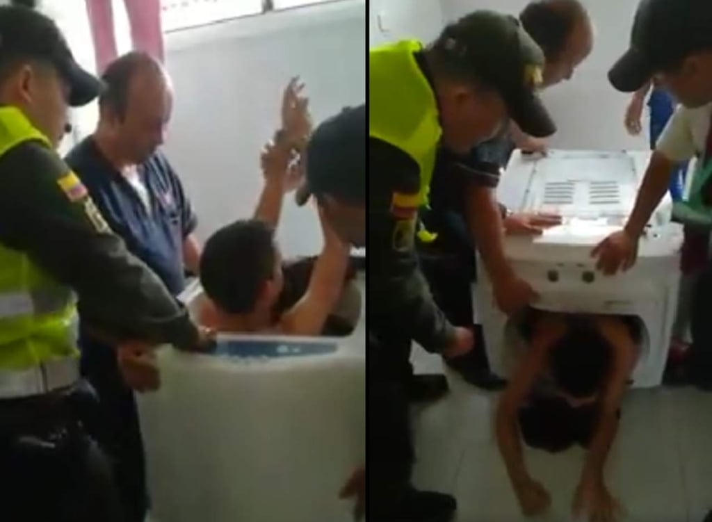 Niño queda atorado en una lavadora por hacer un reto viral
