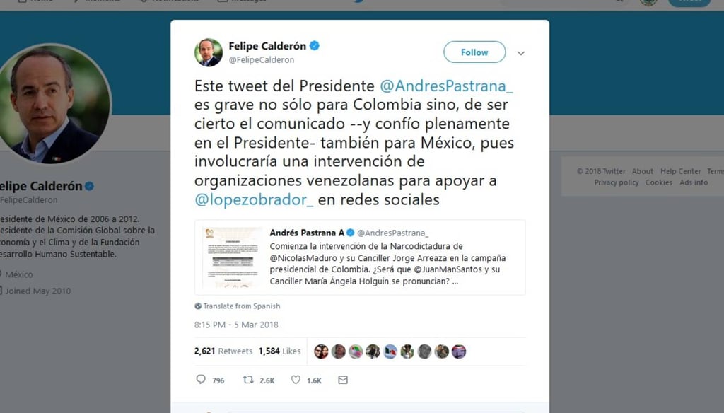 Expresidentes de México y Colombia dan RT a 'fake'