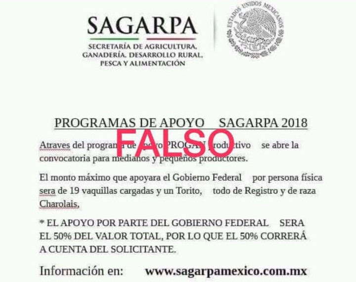 Alerta Sagarpa por información falsa