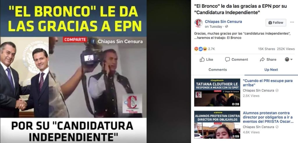 Video de 'El Bronco' dando gracias a Peña es de 2015