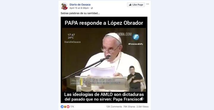 Papa no se pronunció en contra de Andrés Manuel