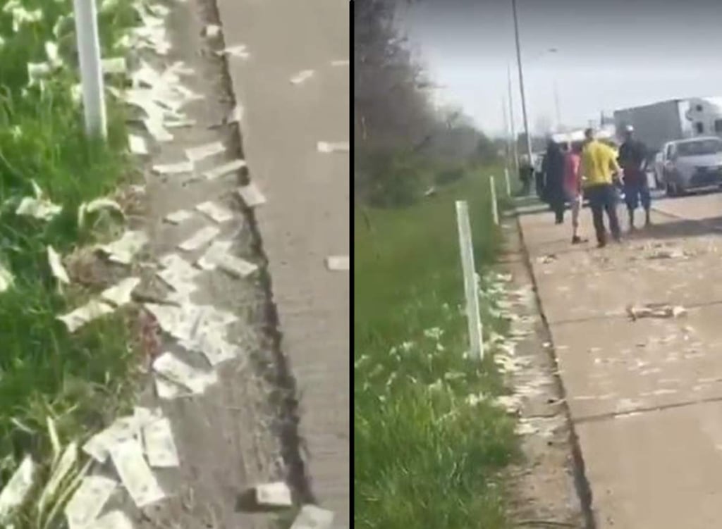 ‘Llueve dinero’ en las calles por un camión blindado abierto