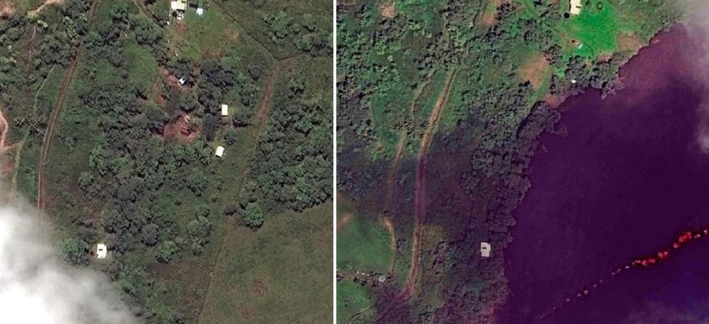 El antes y después tras la erupción del Kilauea en Hawái