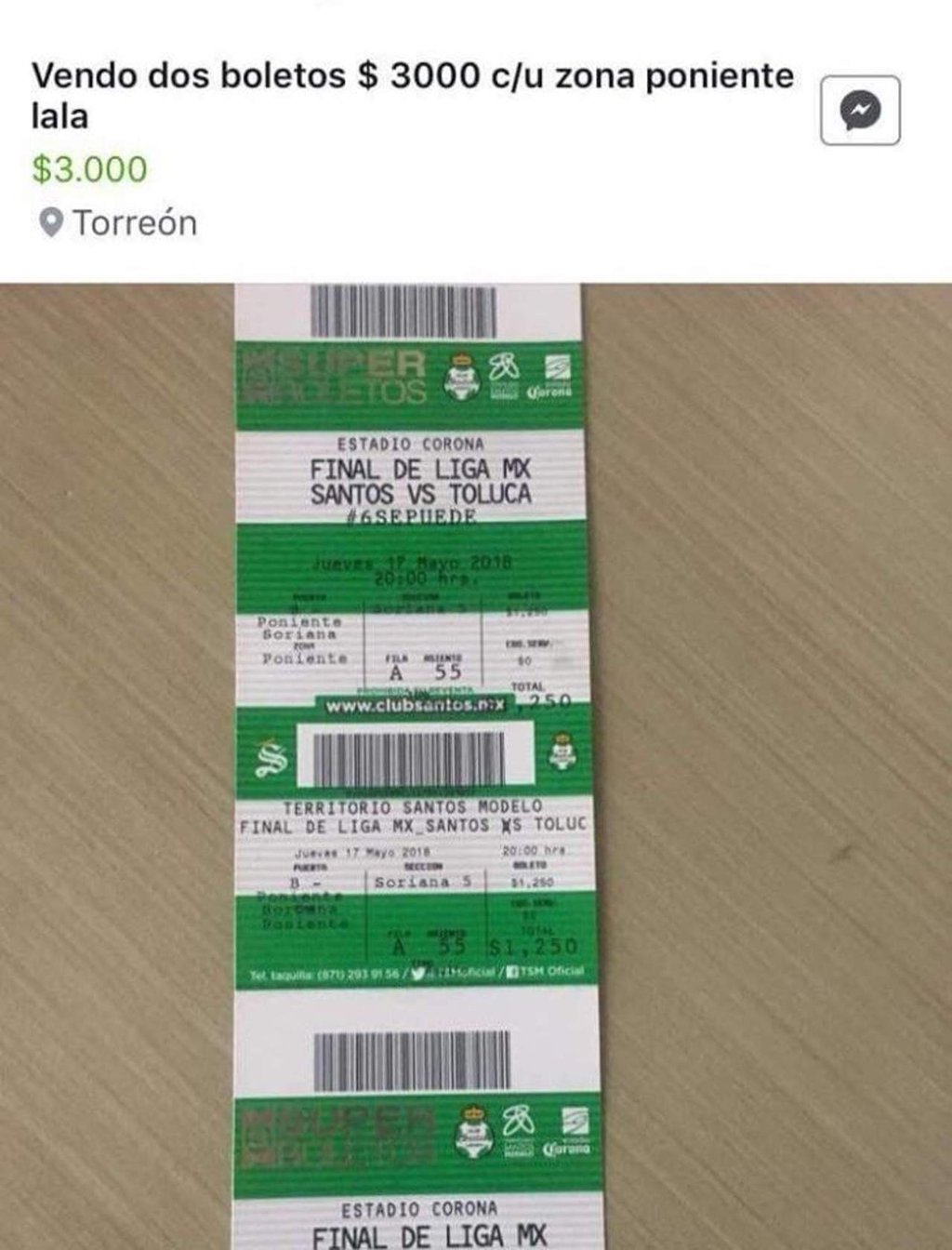 Revenden en 3 mil pesos boletos para final Santos vs Toluca