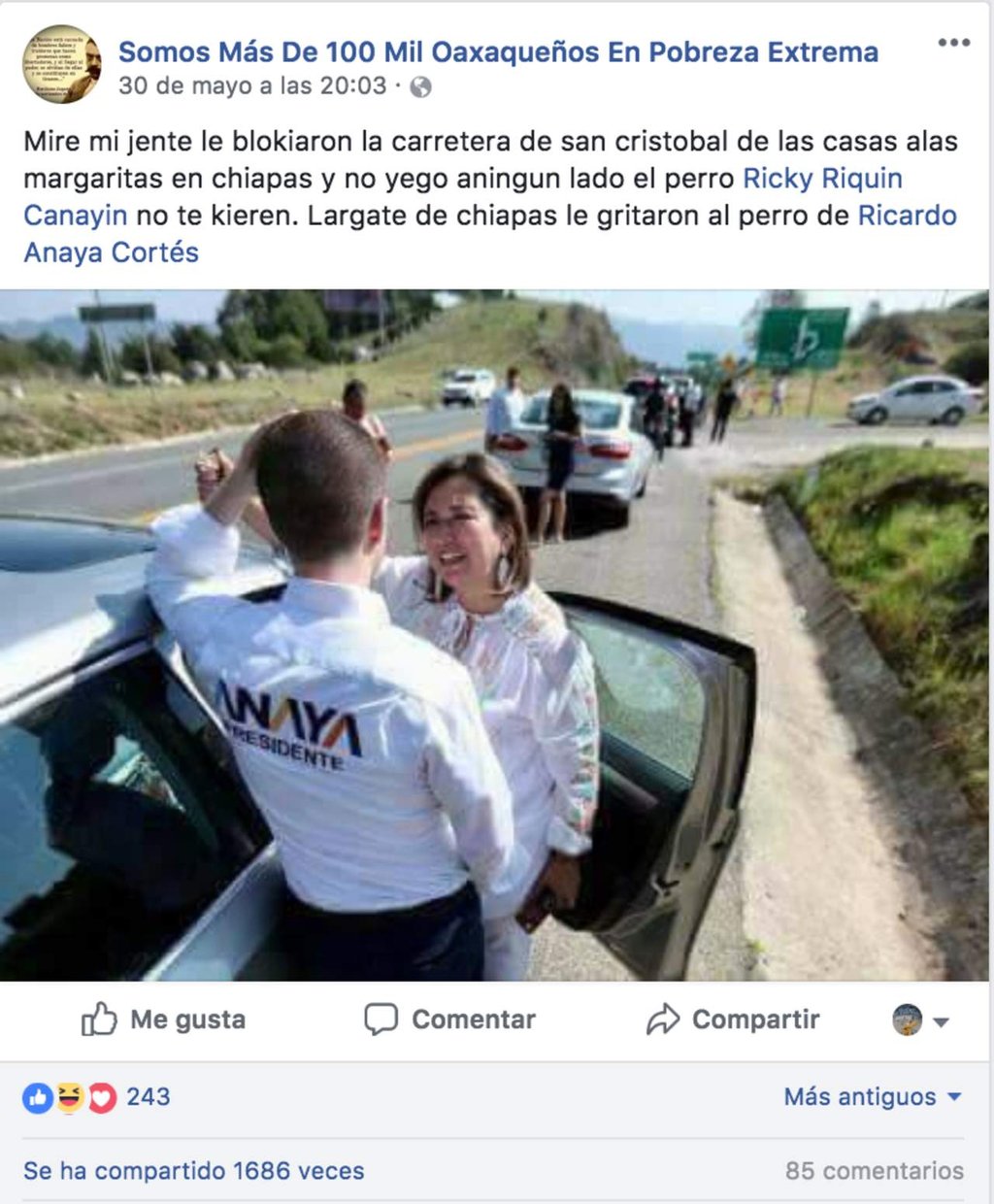 Dos noticias falsas tras visita de Anaya a Chiapas: no hubo bloqueo carretero por su presencia