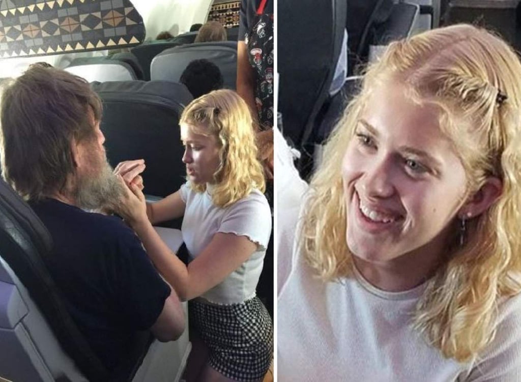 Chica ayuda a pasajero ciego en avión y se hace viral