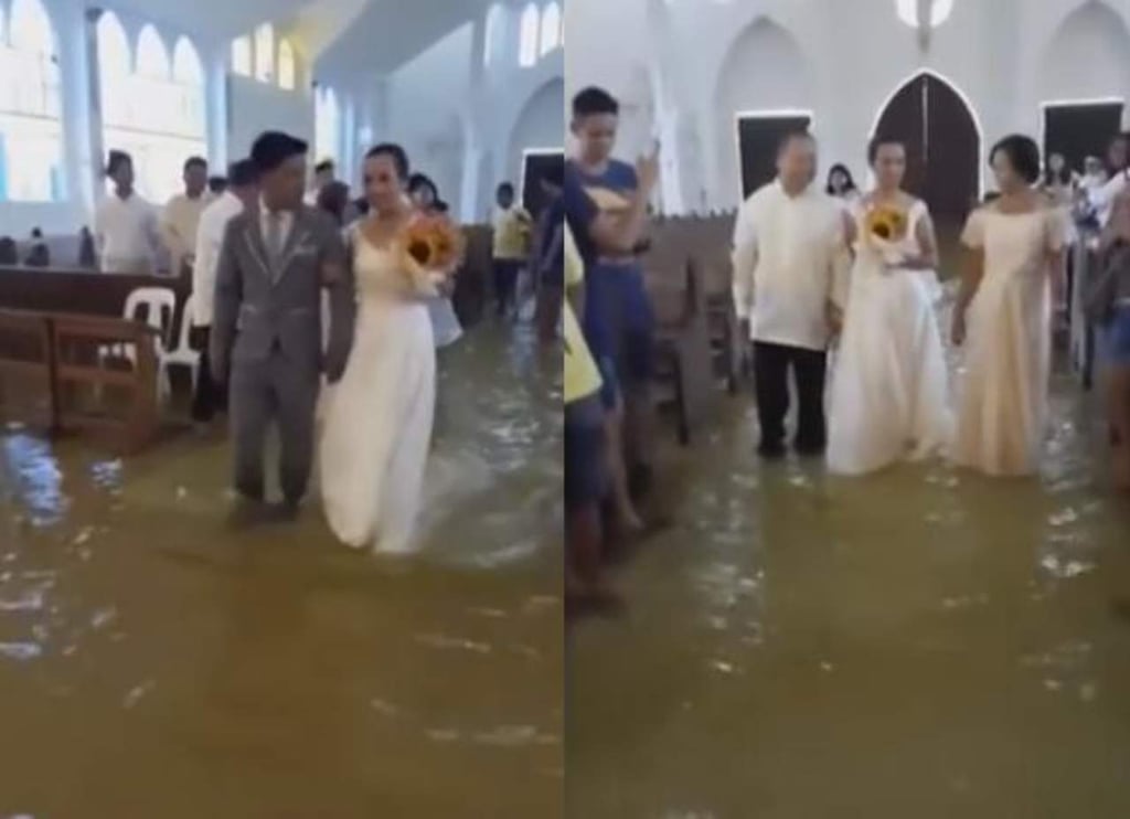 VIRAL: Pareja se casa en una iglesia inundada