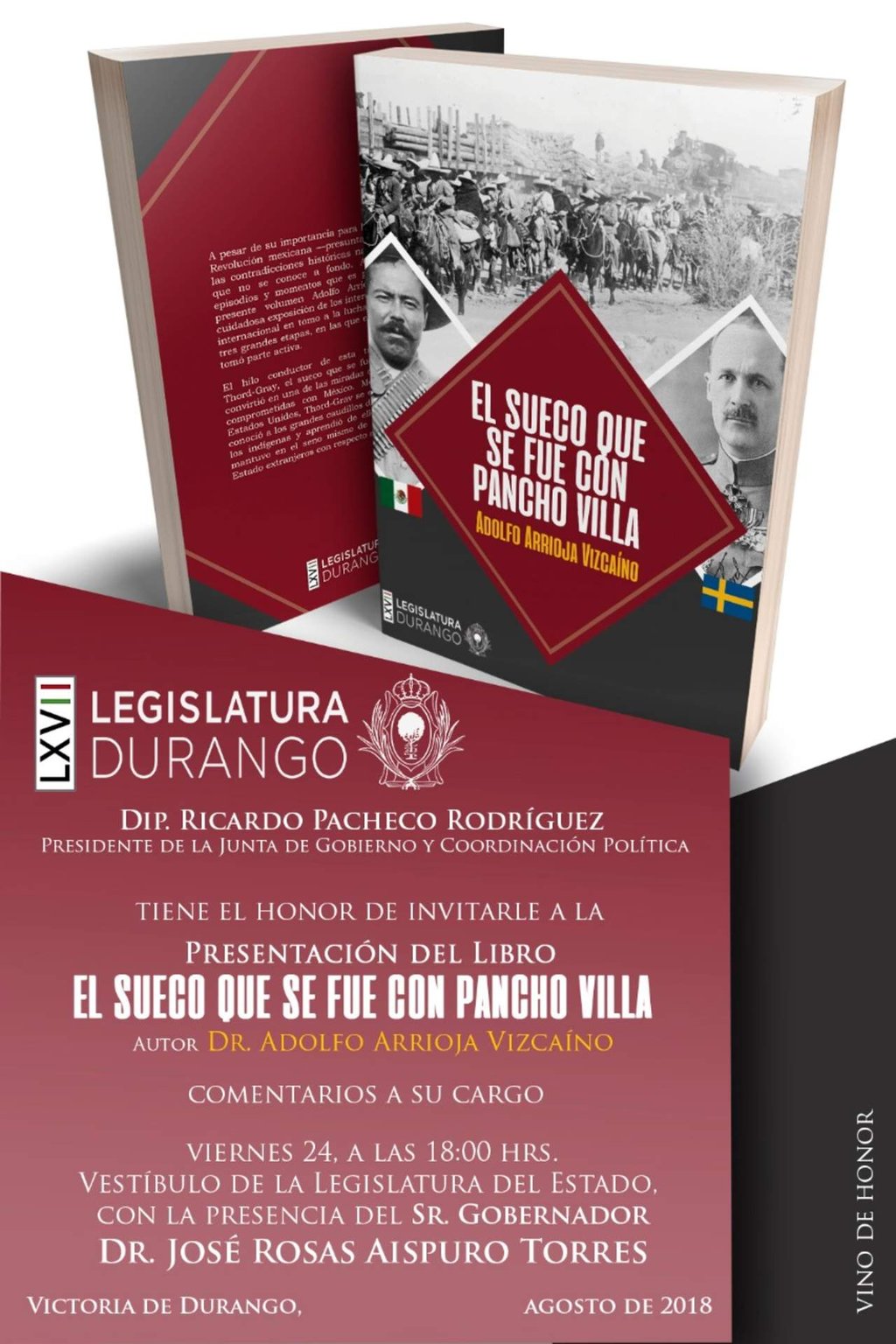 Invitan a presentación de libro en Congreso del Estado de Durango