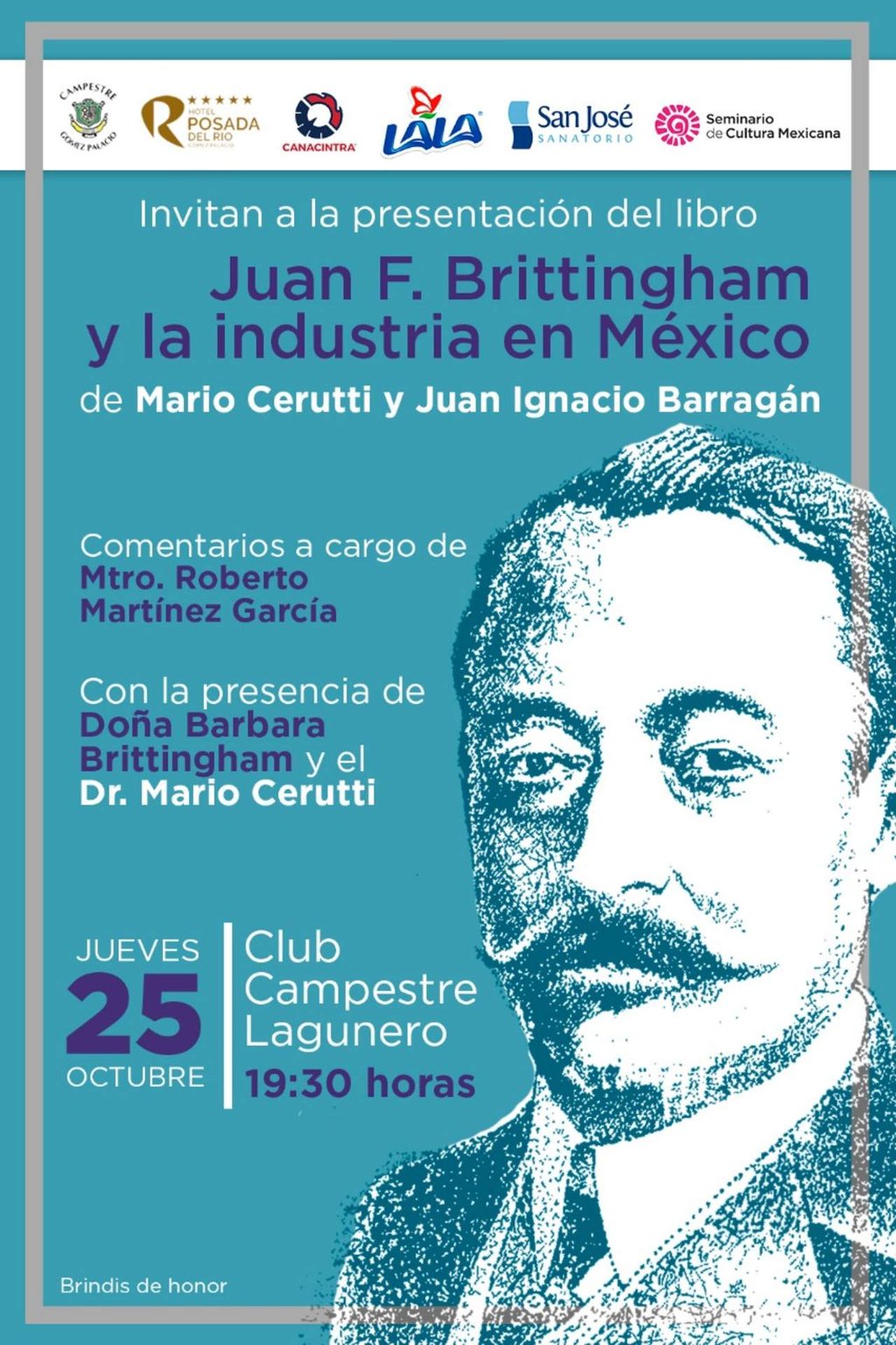 Presentarán libro sobre Juan F. Brittingham en Gómez Palacio