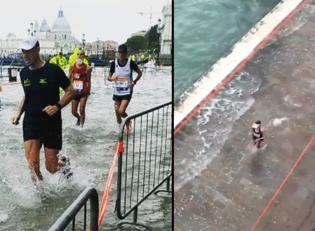 Corrieron el maratón de Venecia con las calles inundadas