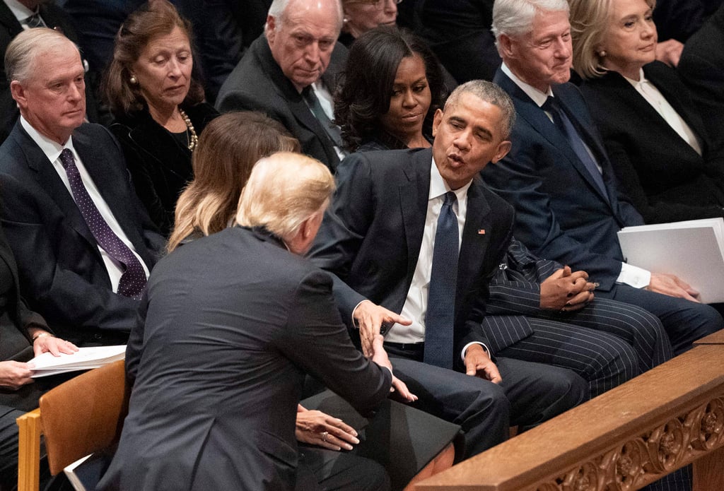 Trump saluda a Obama, pero no a Hillary Clinton, en funeral de Bush