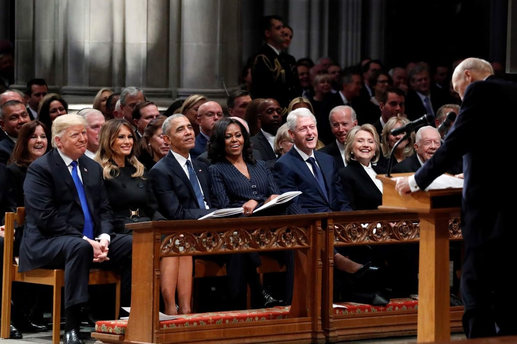 Trump y los expresidentes asisten a funeral de George Bush padre