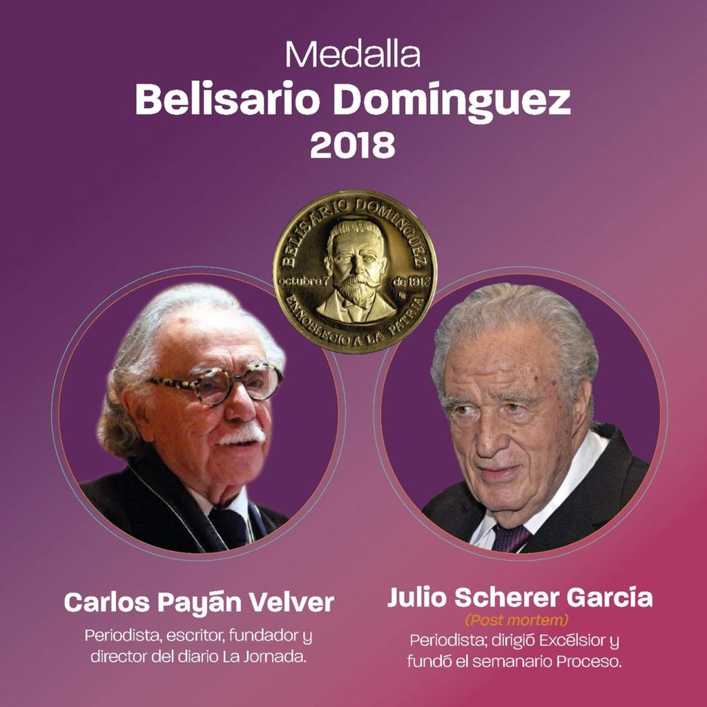 Otorgan a Carlos Payán y Julio Scherer medalla Belisario Domínguez