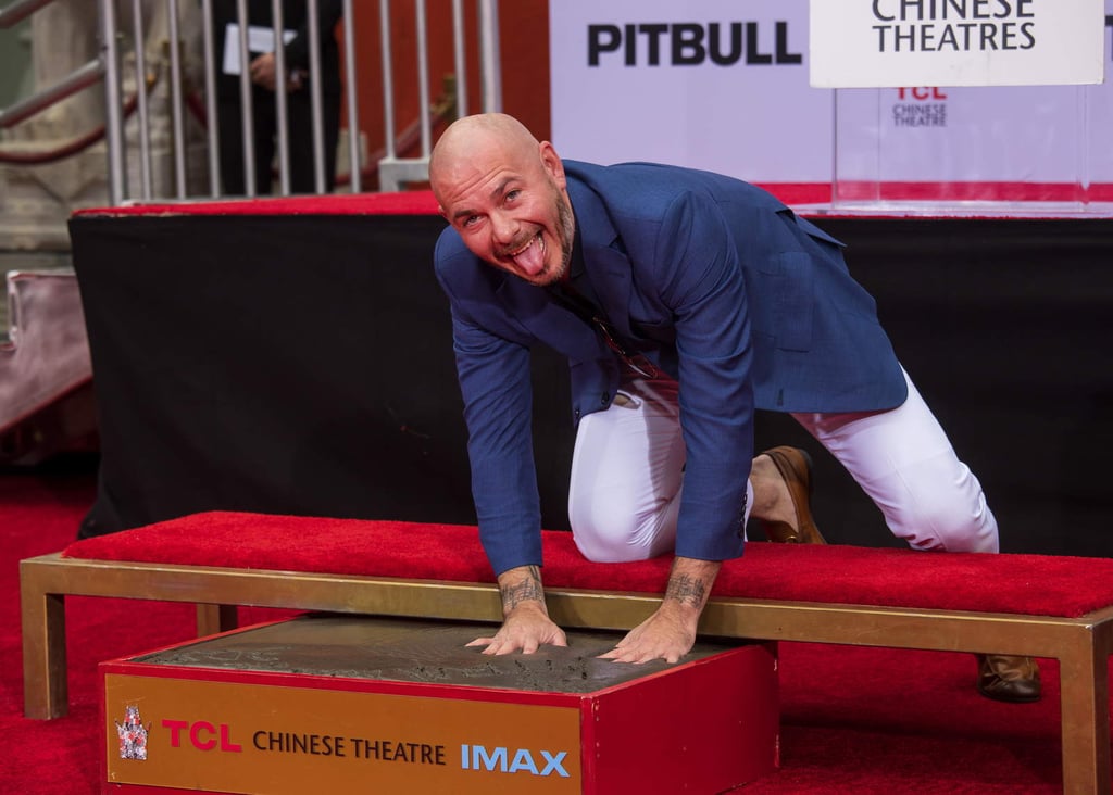 Pitbull coloca huellas frente al teatro Chino de Hollywood