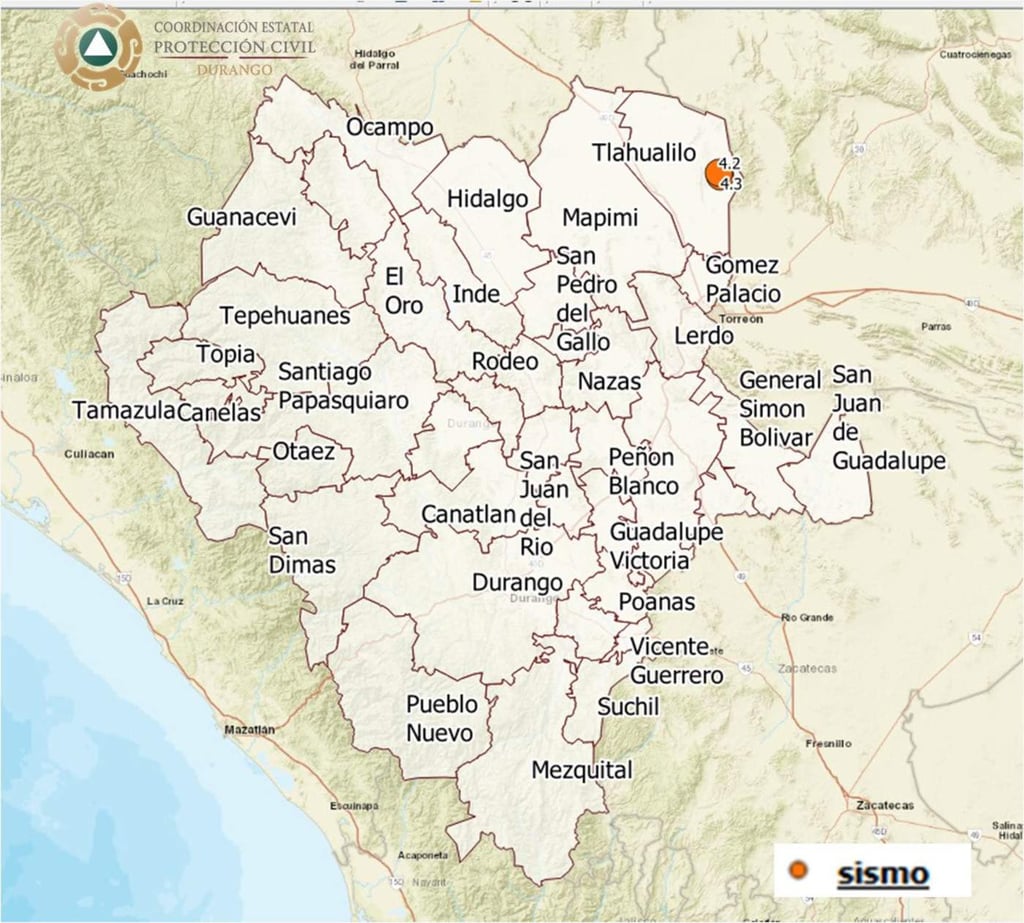 Reportan dos sismos en Tlahualilo, Durango