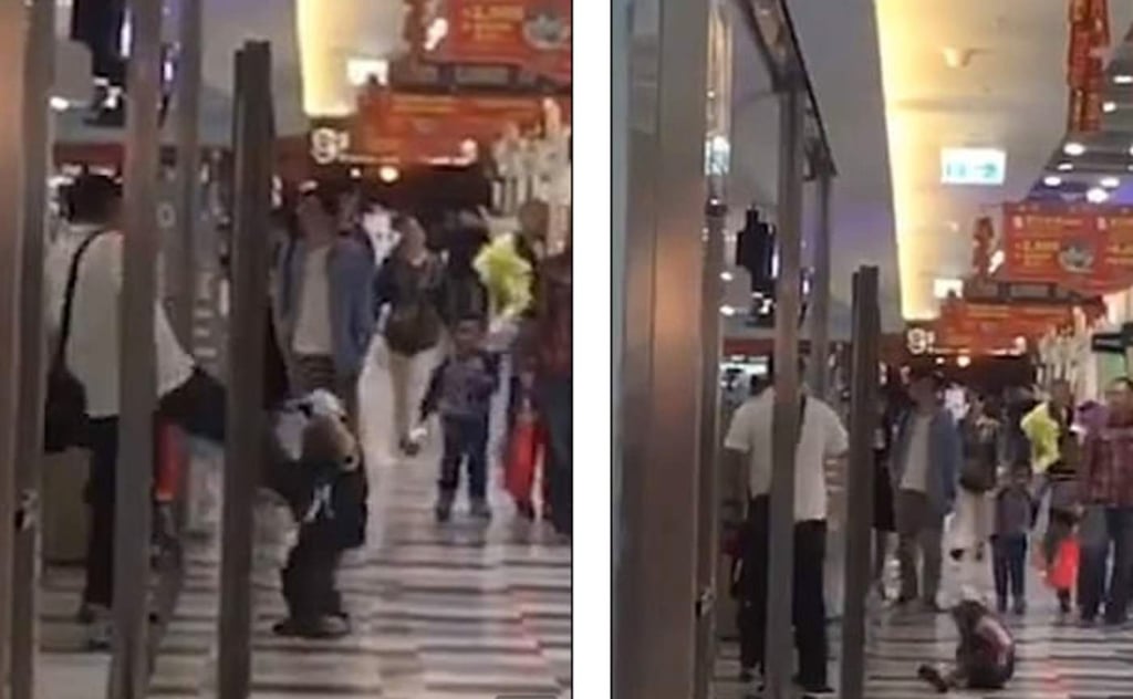 Hombre patea a su bebé dentro de centro comercial