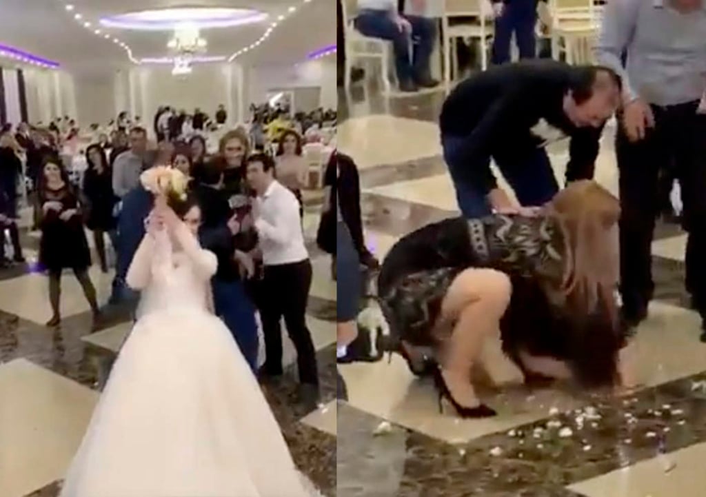 Dos invitadas tienen agitada pelea por el ramo de la novia