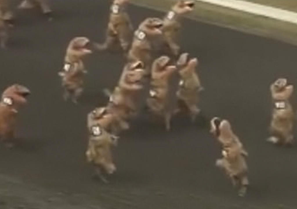 Carrera de botargas de T-Rex se hace viral