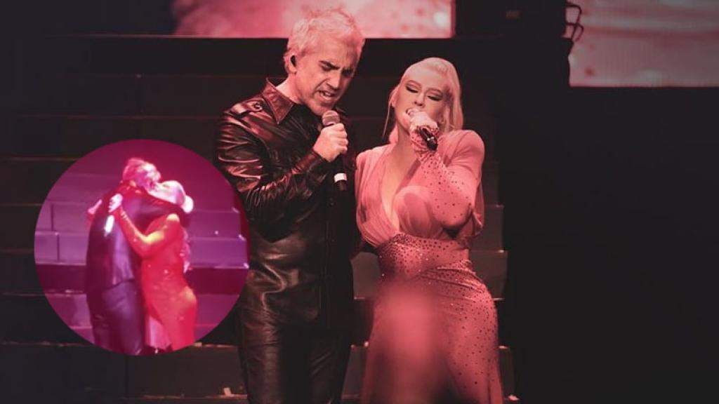 Alejandro Fernández se muestra cariñoso con Christina Aguilera en show