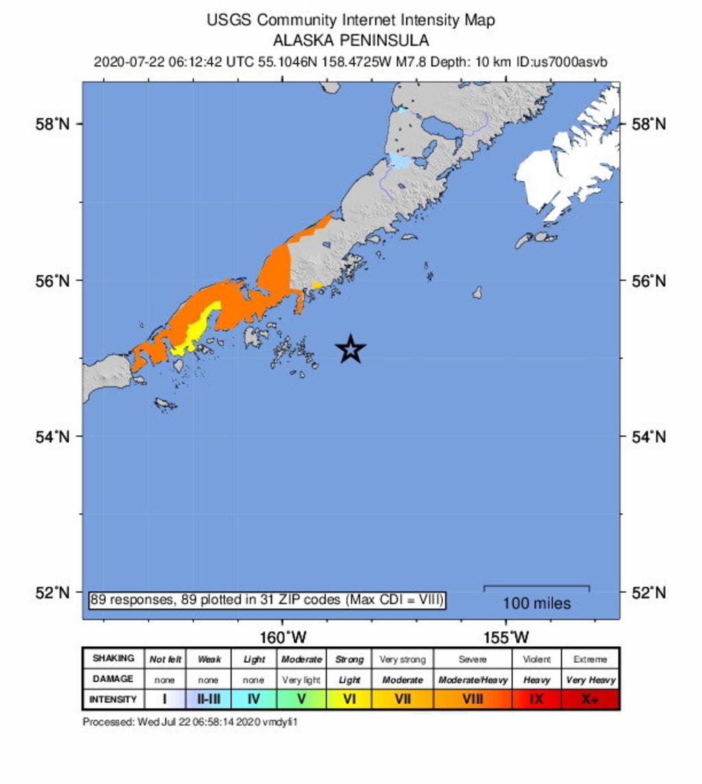 Potente sismo magnitud 7.8 sacude a islas de Alaska