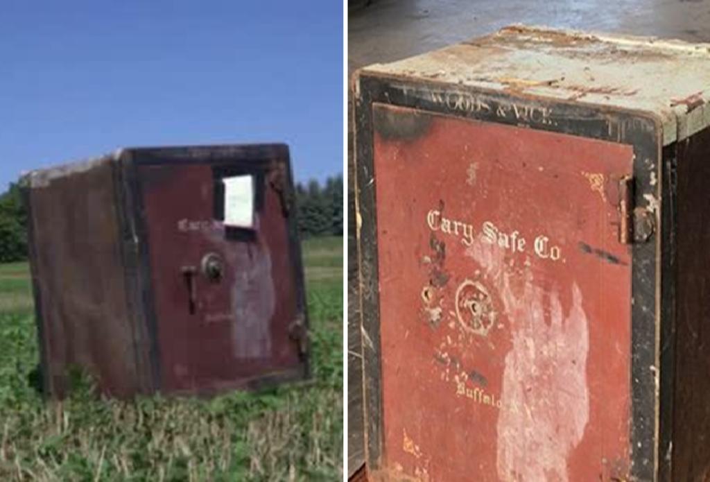 Aparece una misteriosa caja fuerte abandonada en un campo de cultivo
