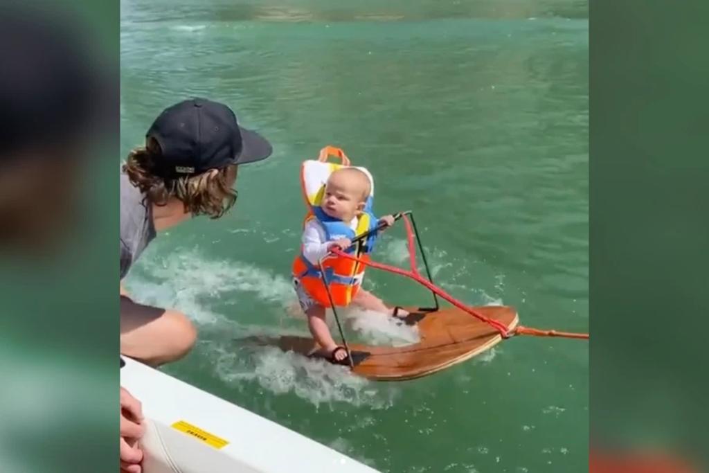 Critican a los padres del bebé de 6 meses haciendo esquí acuático