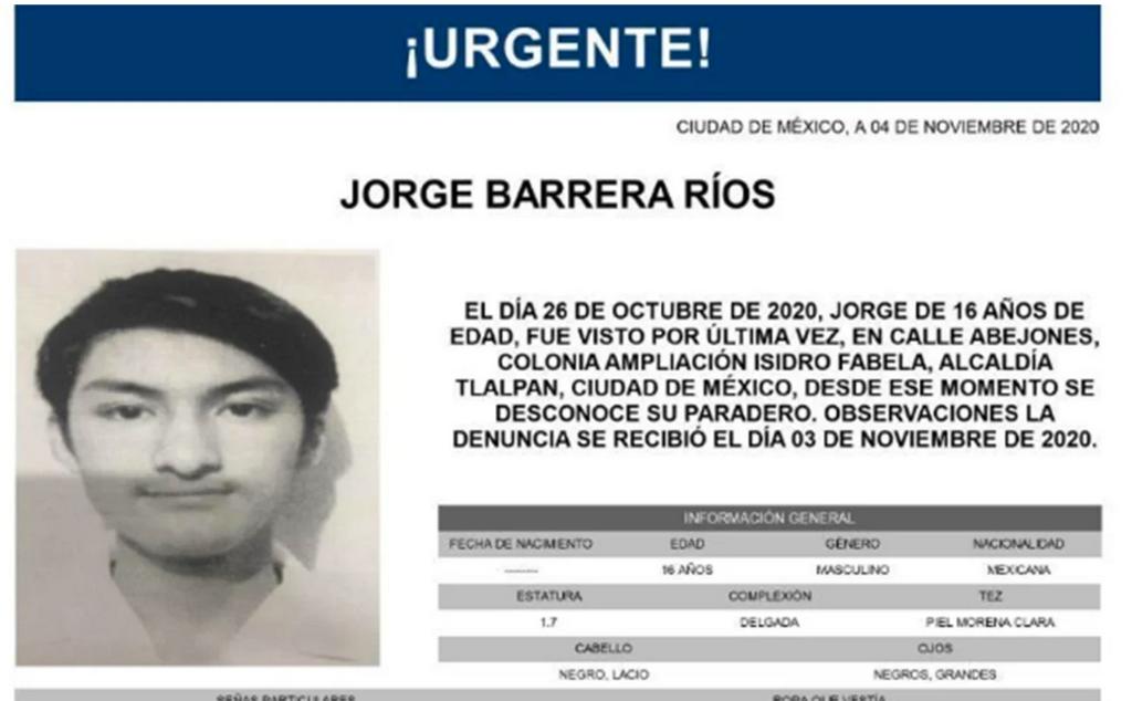 En CDMX, ubican con vida al estudiante desaparecido Jorge Barrera