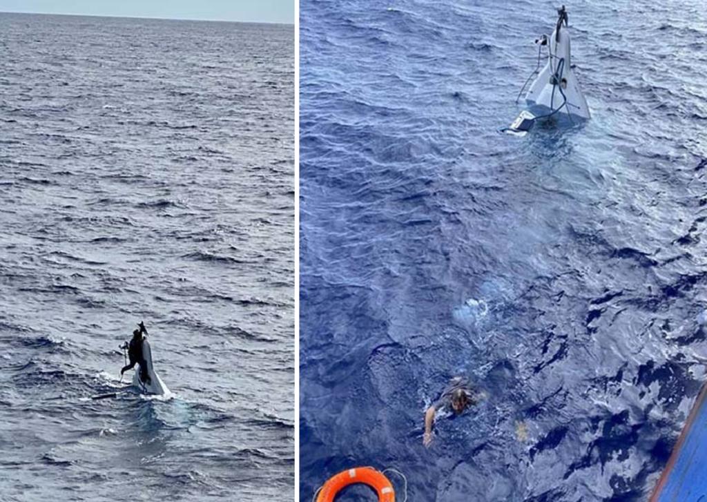 Rescatan a marinero que estaba flotando sobre un pedazo de su barco hundido