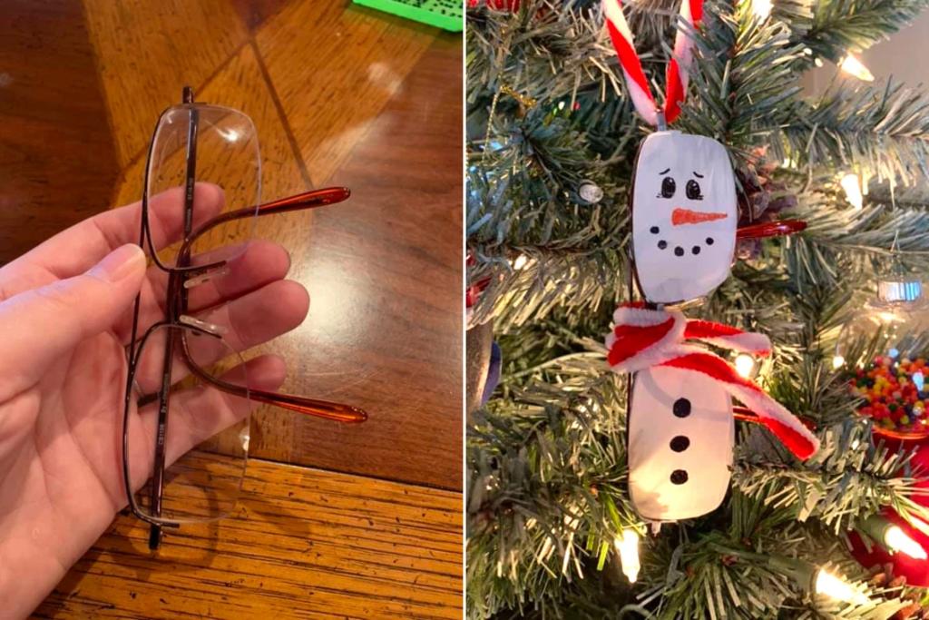 Mujer hace decorado navideño usando los lentes de su difunto esposo