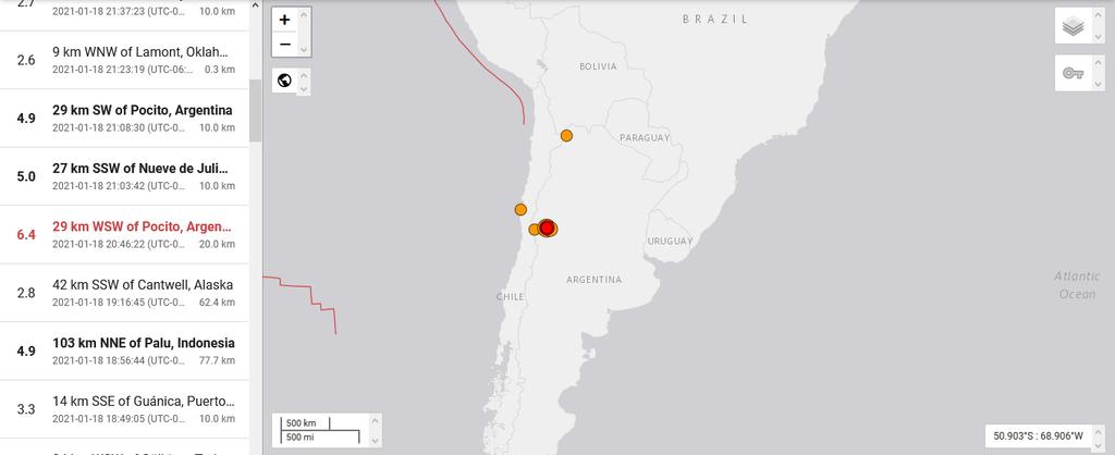 Sismo de magntiud 6.4 sacude a Argentina y Chile