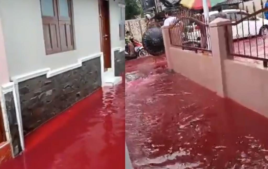 Calles de la India se ven inundadas por agua teñida de rojo