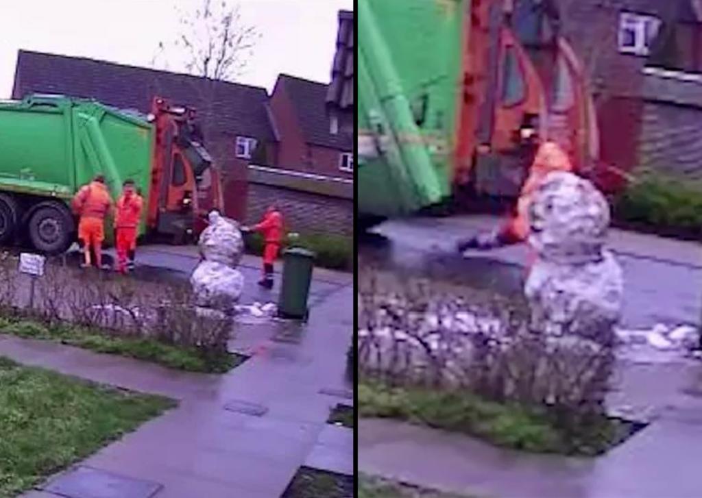 Empleado del servicio de basura es despedido tras atacar a un muñeco de nieve