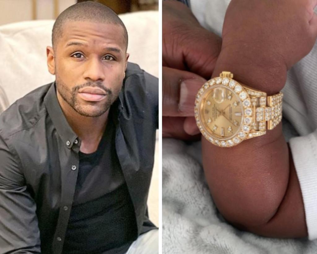 Floyd Mayweather le regala su primer Rolex con diamantes a su nieto recién nacido