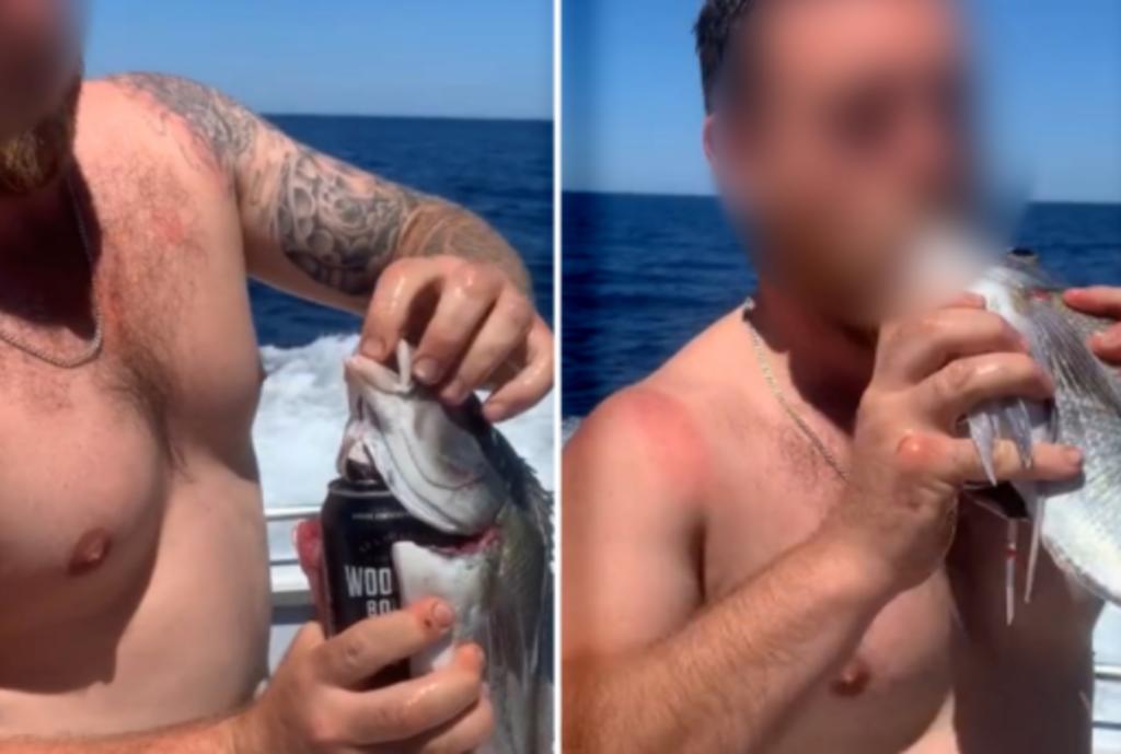 Pescador bebe alcohol a través de un pescado y es criticado en redes