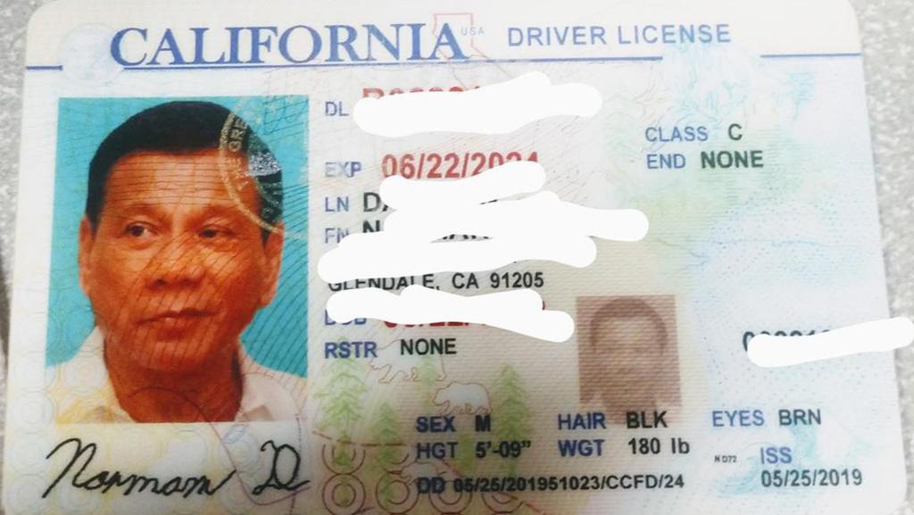 Policía detecta licencia de manejo falsa por fotografía del presidente de Filipinas